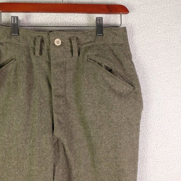 WW2 Pants Mens 30 X 29 Olive Green Wool Heavyweight Slash Pockets 1940 96 - Picture 2 of 12